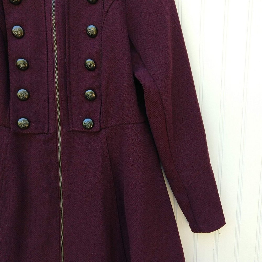 Torrid Burgundy Zip Military Coat Size 10 00 New Button Front Flared High Neck - Picture 6 of 13